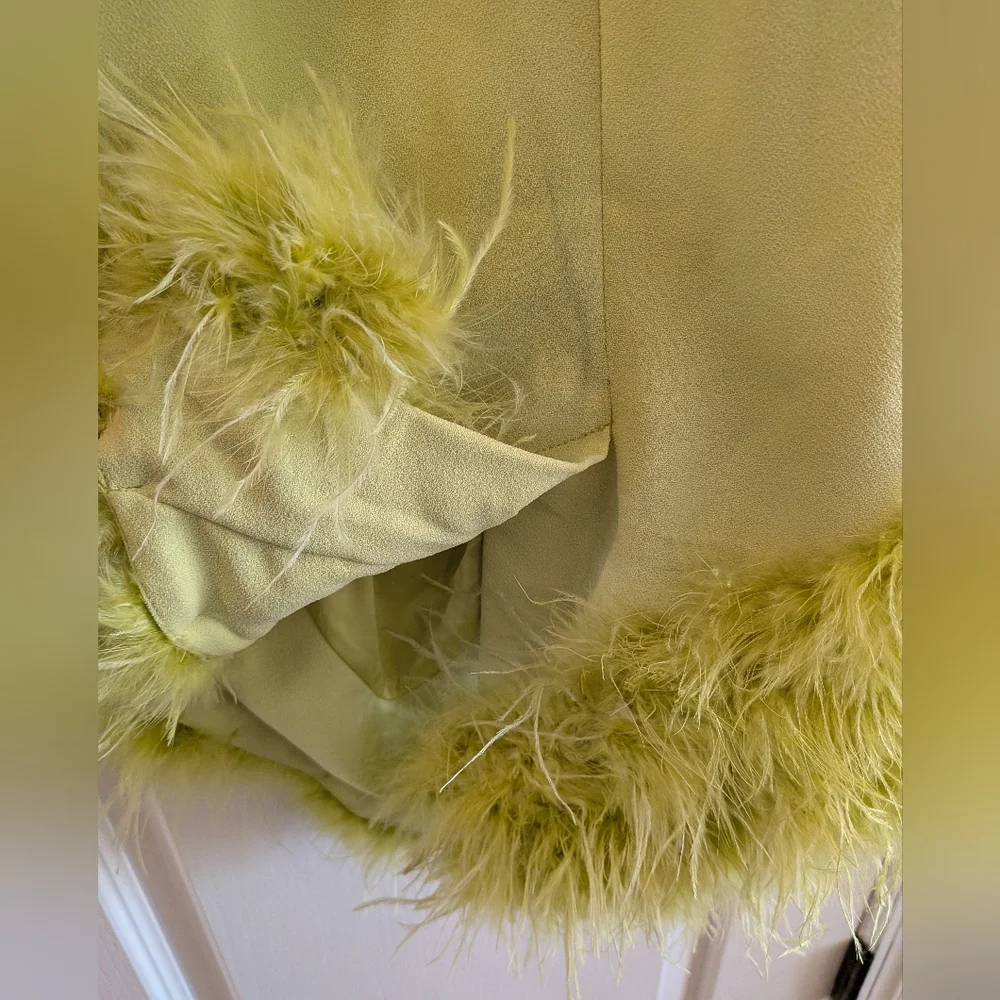 HOUSE OF CB Alessia Asymmetric Feather Trim Midi Dress in Lime Green Size M - Picture 12 of 16